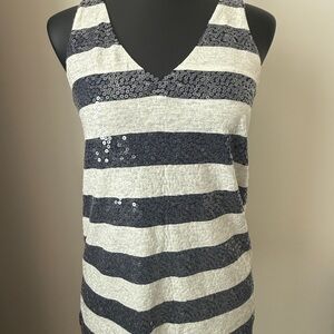 J. Crew Navy and White Sequin Striped Tank Top V Neck Women's Size S NWT